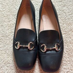 Gucci Black Leather Horsebit Flats